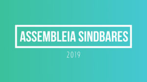 Capa de fundo degradê azul e verde, com o escrito "Assembleia Sindbares" e 2019 embaixo