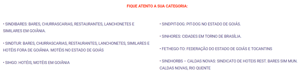 Captura de tela mostrando quais são as categorias representadas pelo Sechseg.